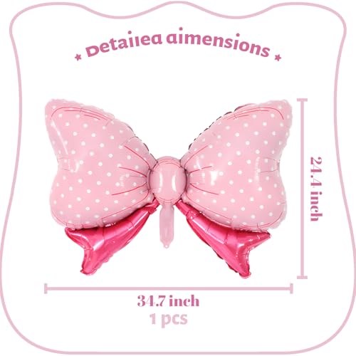 Image of 36 Inches Bow Foil Balloon Huge Bowtie Pink Balloon for Baby Shower, Wedding, Kids Theme Party Decoration (Pink 8)