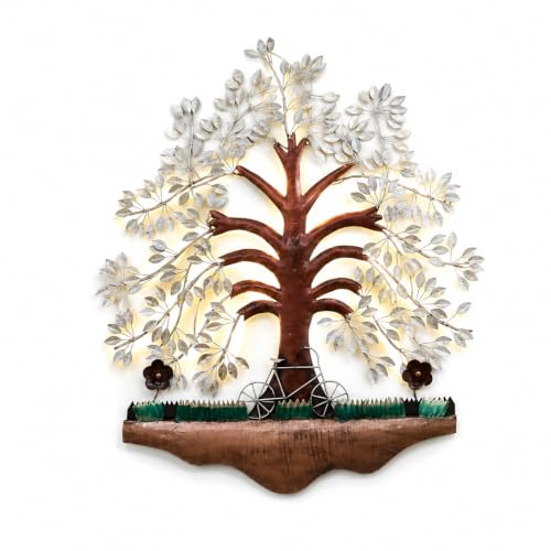 Image of Bharat Art Metal LED Tree Wall Art | Handcrafted Iron Tree Wall Hanging for Living Room, Bedroom, Hall & Office Pesto Tree White B, 31 x 2 x 40 Inch | WD056 (B)