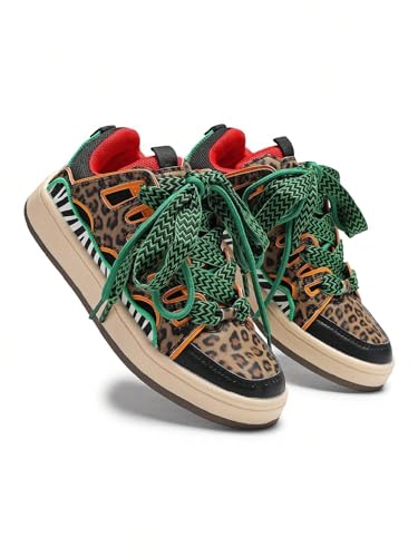 Sneakers for Women Casual Leopard Print Low-Top Comfortable Sporty Flat Shoes, Suitable for All Seasons, Fashionable Couple Style, Plus Size
