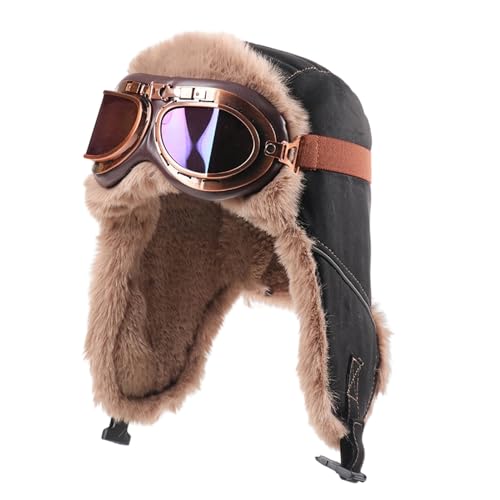 GIBZ Bonnet de Trappeur Unisex Chapeau Aviateur avec Lunettes Noir