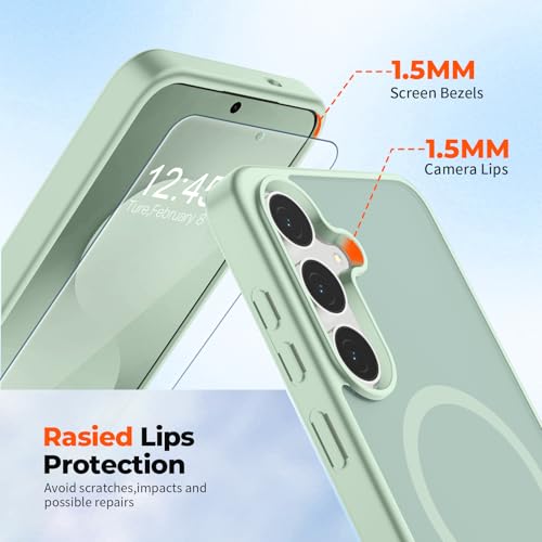 Image of SUPFINE Magnetic for Samsung Galaxy S25 FE Case with Screen Protector, (Built-in Magnets) (Military Grade Drop Protection) Slim Translucent Shockproof Phone Case,Light Green