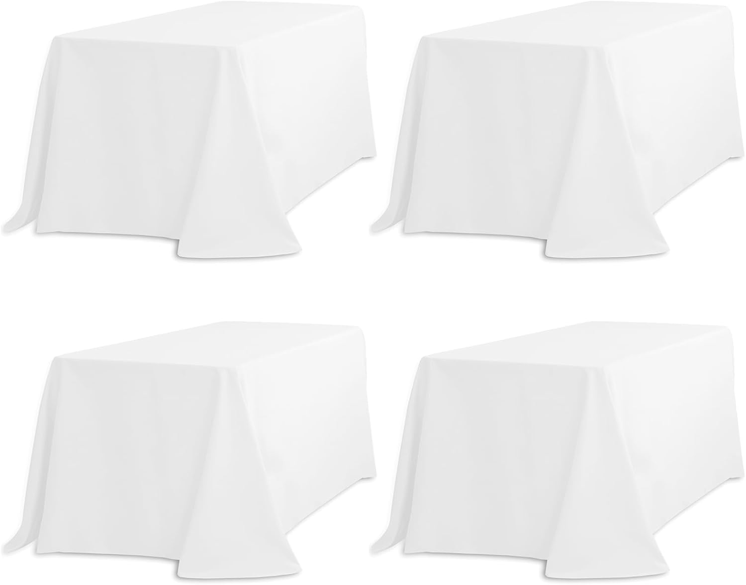 TC Tanu Collections Rectangle Tablecloth - 90 x 132 Inch - White Rectangular Table Cloth for 6 Foot Table in Washable Polyester - Buffet Table, Parties, Holiday Dinner, Wedding & More (Pack of 4)