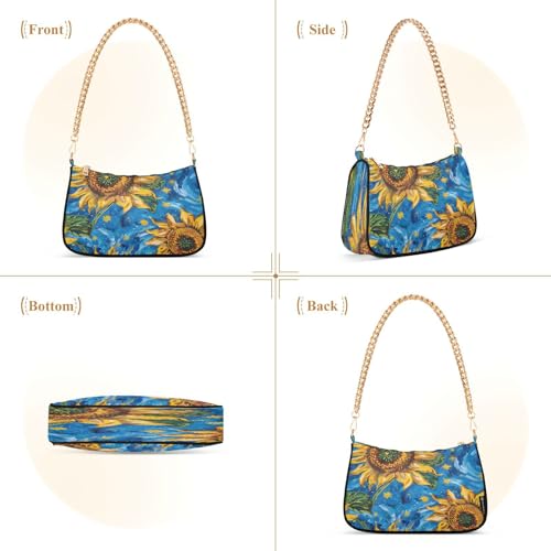Image of Shoulder Bags for Women Flower Floral Hobo Tote Handbag Small Clutch Purse with Zipper Closure