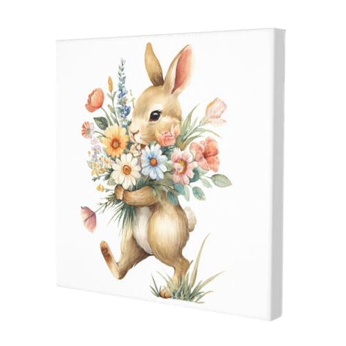Lienzo de conejo de Pascua 30x30 cm enmarcado para sala de estar 2
