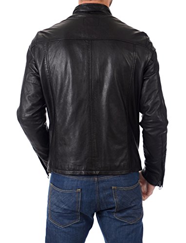 Image of D DOLLY LAMB Men's Lambskin Leather Bomber Biker Jacket - Winter Wear - Round Collar
