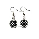 QUVLOTIAZJ Polka Dot Earrings Black and White Polka Dot Jewelry Art Stud Earrings,Glass Dome Stud Earrings,Photo Stud Earrings,Glass Dome Earrings,ot161 (A5)