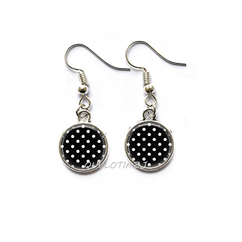 QUVLOTIAZJ Polka Dot Earrings Black and White Polka Dot Jewelry Art Stud Earrings,Glass Dome Stud Earrings,Photo Stud Earrings,Glass Dome Earrings,ot161 (A5)