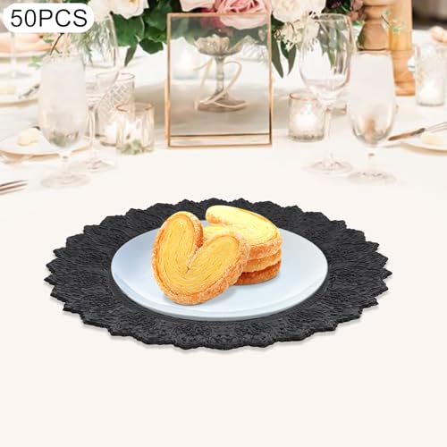 50 Platos Cargadores Antiguos Redondos 13" Negro miniatura 3