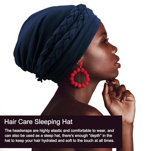 Image of DRESHOW African Women Turban Caps Beanie Twist Headscarf Pre-Tied Double Twisted Braids Headwraps for Women Chemo Cancer Cap