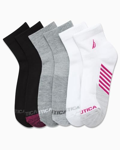 Image of Nautica Womens High Quarter Socks Moisture Wicking Cushioned Socks, 6 Pack | Dri-Motion Moisture Wicking Stretch Fabric, Cushioned Key Areas, Reinforced Heel and Toe, High Quarter Cut, Shoe Size 4-10