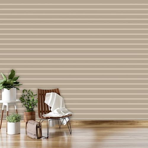 Image of DWELLSINDIA Light & Dark Beige Horizontal Striped Wallpaper for Wall Decor | Self Adhesive Peel & Stick, Thick Textured Premium Paper | Scratch Resistant Laminated | Bedroom & Living Room | 41x244 cm