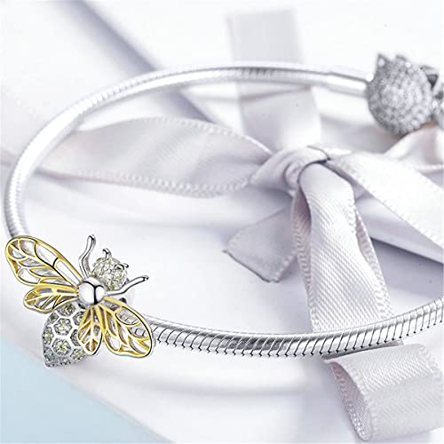 Bisaer Gold Plated Bee Charm 925 Sterling Silver Animal Crystal Queen Bee Charm For Snake Chain Bracelets Women Gift #TOP3