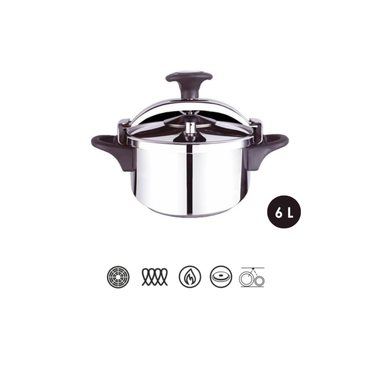 Bastilipo - Express Clásica 6, Olla a Presión de Acero Inoxidable de 6 Litros | Válvula de Control de Presión y de Seguridad | Compatible con Cocinas de Gas, Vitrocerámica o Inducción