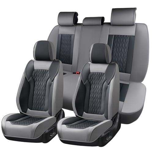 Image of FLORICH Seat Covers, Car Seat Covers Full Set, Luxury Nappa Leather Seat Covers, Breathable and Waterproof Car Seat Protector 5 Seat, Automotive Seat Covers Universal Fit for Most Cars-Gray&Black