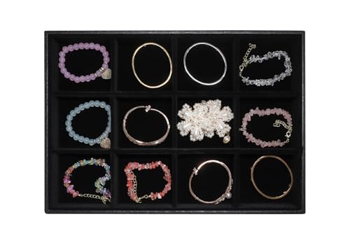 Wudygirl 12 Grid Jewelry Tray Display Stackable Storage Earring Brooch Velvet, Black (12 Grid Jewelry Tray)