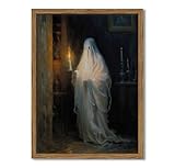 Gerahmte Vintage-Halloween-Geister-Leinwandkunst, gruseliger Geist mit Kerzen, Wanddekoration, stimmungsvolle Gothic-Dunkle Akademie, Gemälde, Drucke, Horror, Heimdekoration für Wohnzimmer