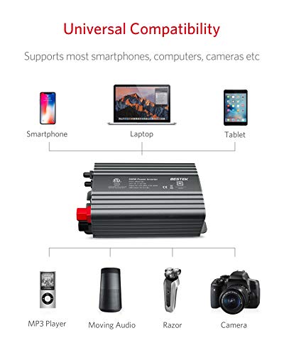 BESTEK 500W Power Inverter DC 12V to 110V AC Converter with 4.8A Dual USB Car Charger ETL Listed (Grey)
