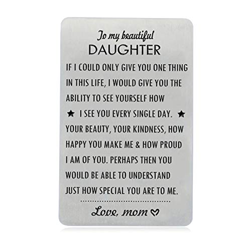 XYBAGS Gifts for Daughter from Mom, To My Daughter Engraved Wallet Card Inserts with Inspirational Quotes, Christmas, Birthday, Wedding, Graduation, Gift Ideas