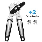 Manual Can Openers,CCHOME Stainless Steel Manual Tin Opener with Ergonomic Anti Slip Grip Handle, Built-in Bottle Opener,Smooth Ultra Sharp Cutting Tools with 2 Spare Blades