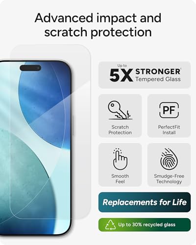 Image of ZAGG Glass Elite Screen Protector for iPhone 17-5X Stronger Tempered Glass, ClearPrint Technology for Smudge Free Clarity, Smooth Feel, Full Coverage, InvisibleShield, Easy Two-Step Installation