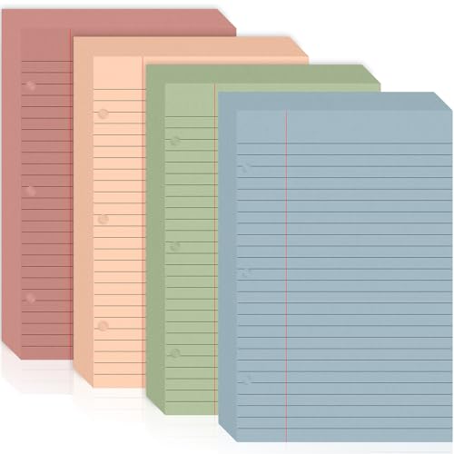 Papier coloré ligné contre le désordre, feuilles 14x21.6 cm pour mini classeur 3 trous