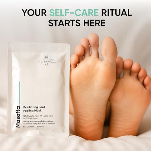 Image of Masofta Exfoliating Foot Peeling Mask for Dry, Cracked Heels & Calluses With Glycolic, Lactic & Salicylic Acid | Peels Dead Skin in Days | Baby Soft Feet Treatment for Men & Women (1 Pair)