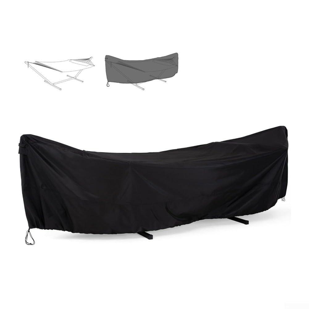 Oniissy Housse d'extérieur en tissu Oxford 210D imperméable et résistant aux UV pour hamacs avec ourlet élastique et sangles coupe-vent Noir 370 x 140 x 93 cm