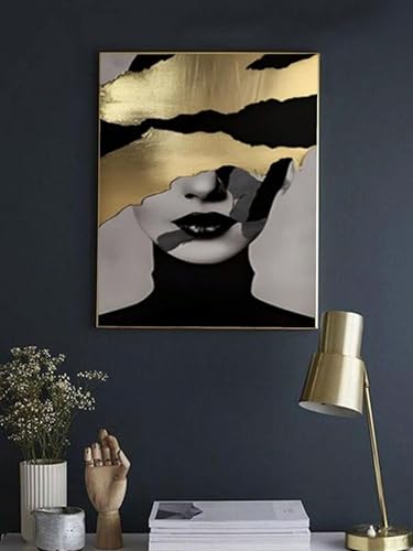 Toile murale abstraite set de deux cadres design or et noir - 3