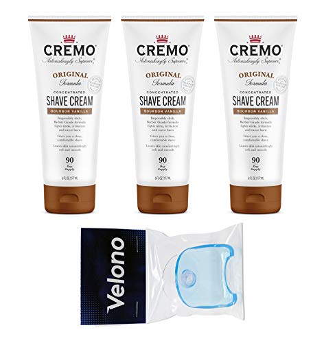 Cremo Bourbon Vanilla Shave Cream 4-Piece Bundle, 3x Cremo Bourbon Shave Cream 6oz, 1x Velono Suction Cup Razor Holder