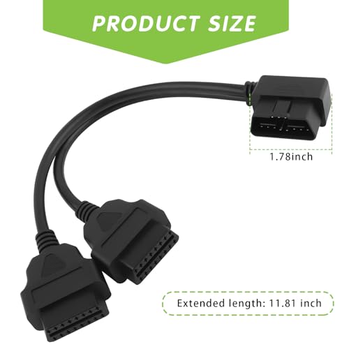 ijuicy OBD2 16 Pin Splitter, OBD II Splitter Extension, 1 Male to 2 Female Extension Cable Adapter, Suitable for All OBD2 interfaces (12inch/30cm)