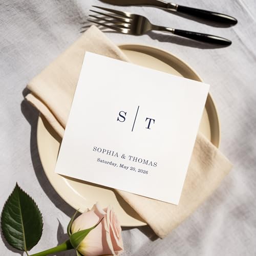 Image of Personalized Cocktail Napkins Wedding, Monogrammed Name Couple, Pack 50 100 150 300 500 Anniversary Party, Disposable Decoration Initials Beverage Bar Reception Cocktail Luncheon Dinner, Golden 4