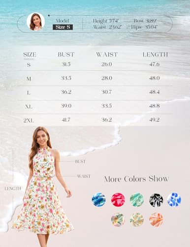 Image of Bbonlinedress Women Floral Midi Dress 2026 Halter Summer Spring Boho Casual Beach Vacation A-line Flowy Sun Dresses
