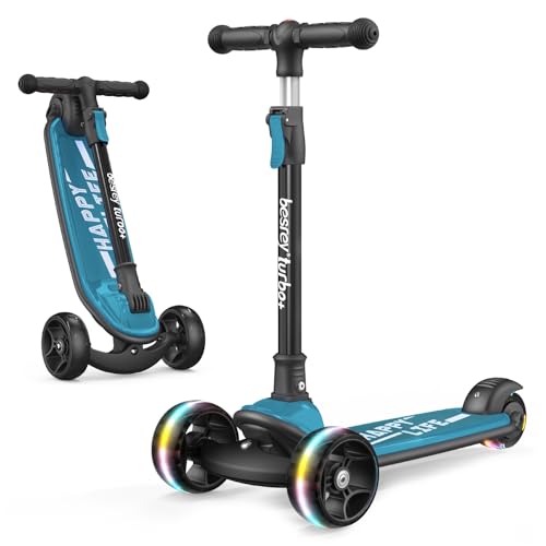 Image of besrey 3 Wheel Scooter for Kids Ages 3-10 with 4 Adjustable Height | LED Light Wheels, Foldable Toddler Scooter, Extra Deck, Lean-to-Steer Design, Sturdy and Safe
