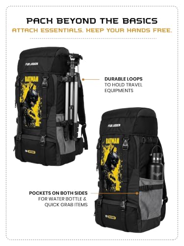 Image of FUR JADEN 55 LTR Rucksack Travel Backpack Bag for Trekking, Hiking with Shoe Compartment (Batman)