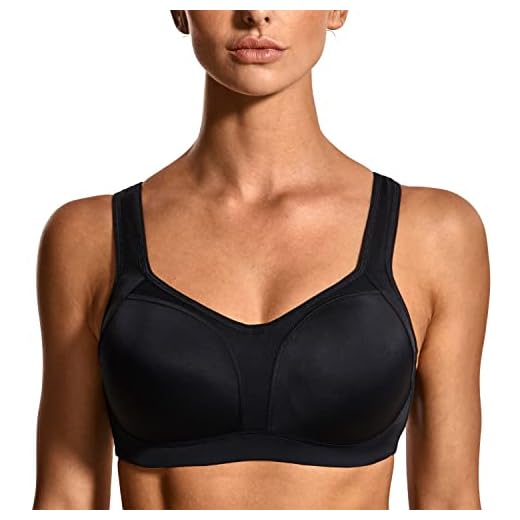 SYROKAN Donna Reggiseno Sportivo Alto Impatto con Ferretto Taglie Forti Nero 4D (UK 36D)