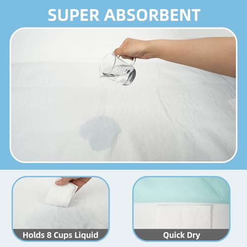 Image of Ultra-Absorbent Extra Large Washable Waterproof Bed Pads 60 inchX80 inch Reusable, Leakproof Incontinence Bed Pads for Adults, Babies & Pets , Waterproof Bed Wetting Pads & Sheet Blanket(Green&White)