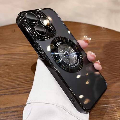 Étui magnétique iPhone 15 Pro Max coque rigide PC transparent pour iPhone 14 13 12 Noir