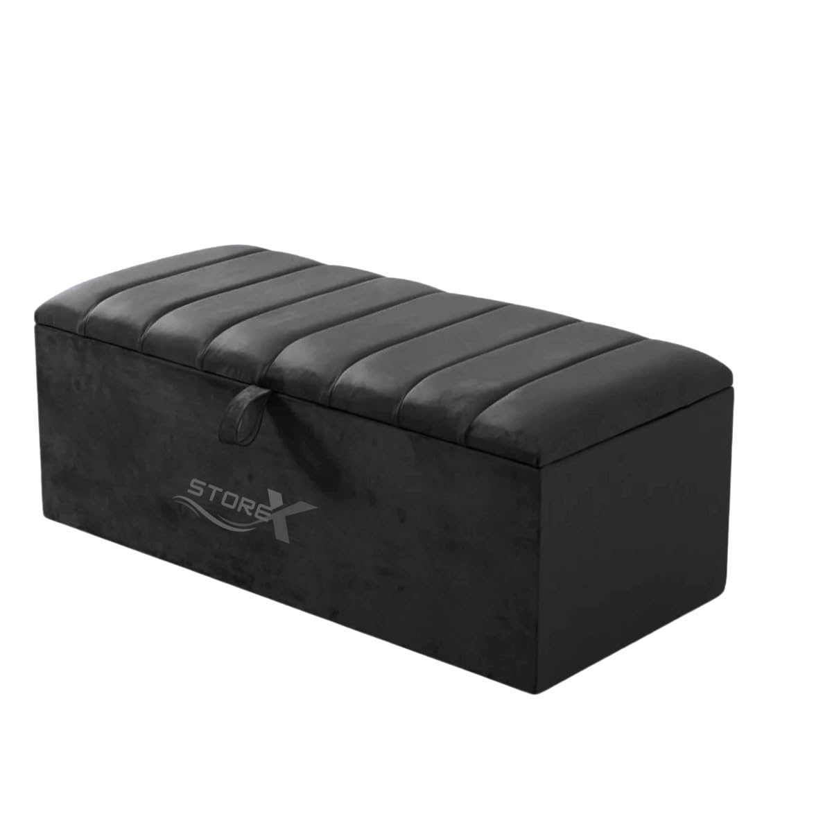 STOREX Storage Ottoman Padded Bench Seat Upholstered Rectangular Stool, Toy Storage in Plush Fabraic L 40 X W 18 X H14 INCHES (Black)