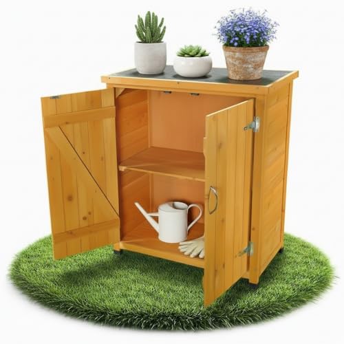 Armoire de jardin en bois d'épicéa Melko - 75 × 40 × 90 cm (L x l x H) - Miel - Chalet - Résistant à l'eau - Avec étagère intérieure