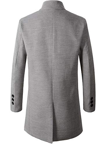 Beninos Men's Trench Coat Winter Long Jacket Button Closer Overcoat (168 Grey, XL) - Thumbnail 3