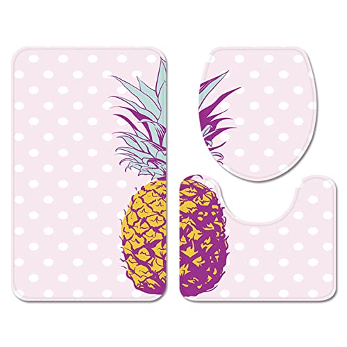 Stillshine. Badezimmermatten-Sets 3 Stücke, 3D Cartoon Bunt Frucht Ananas rutschfeste Badezimmerdekoration Flanell…