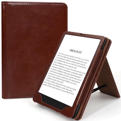 TXWLLIU Hülle für 7 Zoll Kindle Paperwhite 12. Generation 2024 und Kindle Colorsoft Signature Edition 2024, mit Ständer, Handschlaufe und Kartenfach, Automatischer Schlaf-/Weckfunktion, Braun