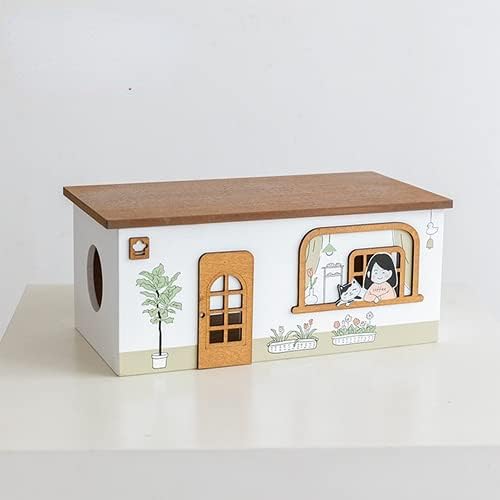 Large Cable Management Box, Wooden Cute Style Cord Organizer Box and Cover for TV Wires, Computer, Router, USB Hub and Under Desk Power Strip, Safe ABS Material Baby-Pets Proof Lock (Baking Hut B - L)