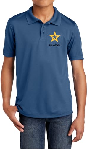US Army Star Logo Black Chest Print Youth Polo Shirt