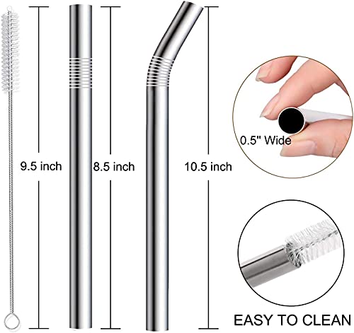 Vinaco Stainless Steel Smoothie Straws, 0.5'' Extra Wide Reusable Metal Drinking Straws for Milkshakes, Bubble Tea, Smoothie, Set of 6 Jumbo Drinks with 1 Cleaning Brush by Vinaco - Image 6