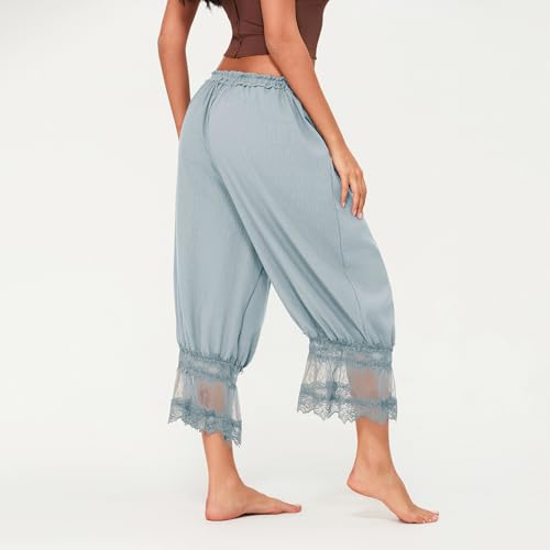 SOLILOQUY Women Y2K Half Slip Pettipants Mid Rise Lace Patchwork Bloomers Trousers Ruffle Pantaloons Cropped Flared Pants3