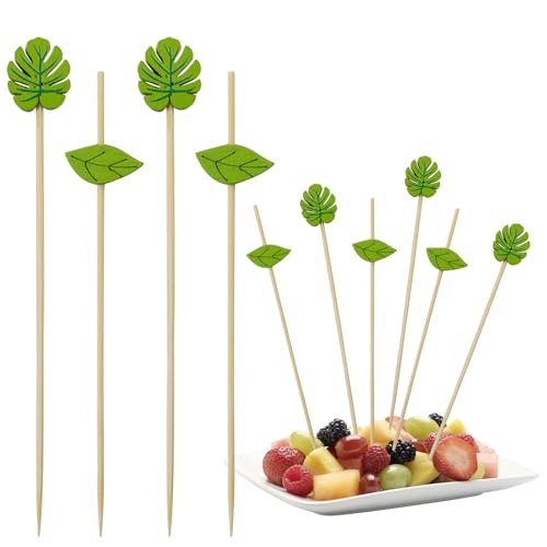 milaosk Palillos para Aperitivos,200 Piezas Brochetas Cocktail de Bambú Palillos Decorativos Verdes Palillos de Cóctel para Brochetas de Aperitivo de Frutas Suministros para la Fiesta