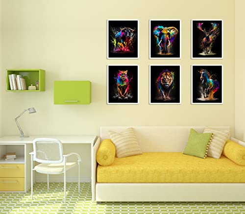 Xla Colorful Animal Wall Art, Lion,Deer,Horses,Leopard,Elephant Posters,Wildlife Graffiti Prints,Brave Inspirational For Bedroom Living Room Decor Set Of 6(8"X 10"Unframed). #TOP3