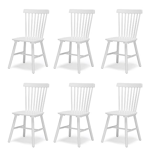 LUE BONA Windsor Dining Chair, Dining Chairs Set of 6, Spindle Back Wood Dining Chair, Kitchen Chairs Wooden, Farmhouse Dining Chairs for Kitchen and Dining Room, White