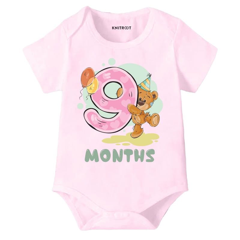 Image of Knitroot Monthly Birthday Teddy Special, Newborn Baby Half Sleeve Unisex Romper, Onesies, Sleepsuit, Body Suit, Envelope Neck, 1 to 12 Months Print, 0-12 Months, Infant Cloth for Boys & Girls